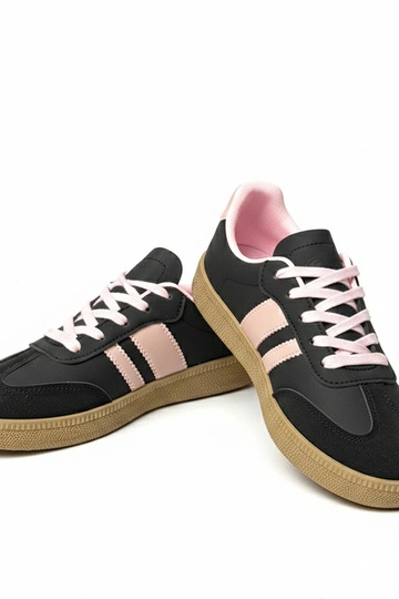 Tênis casuais pretos e rosa com plataforma Thérèse