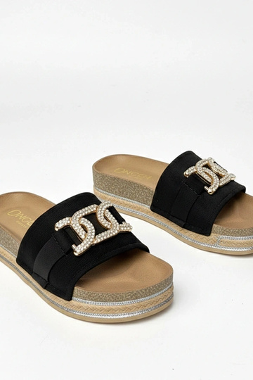 Chinelo plataforma preto com adornos brilhantes Faustine