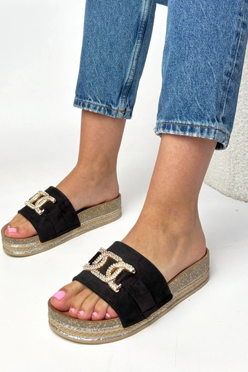 Chinelo plataforma preto com adornos brilhantes Faustine 2