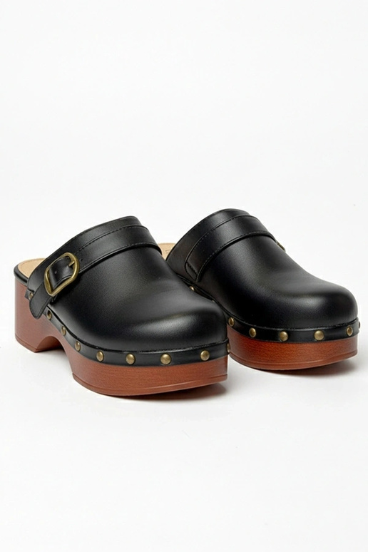 Chinelos clogs pretos de salto Floriane