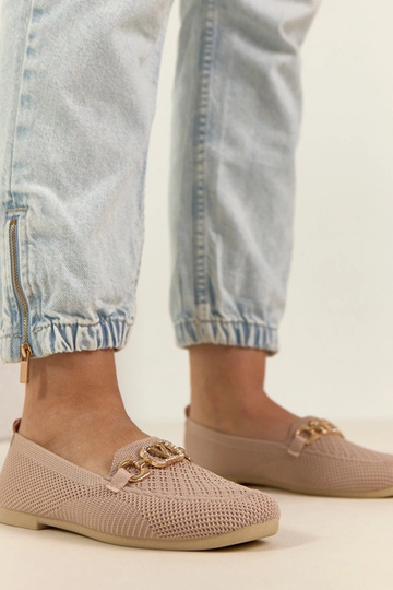 Mocassins de tecido rosa com detalhe dourado Bianca