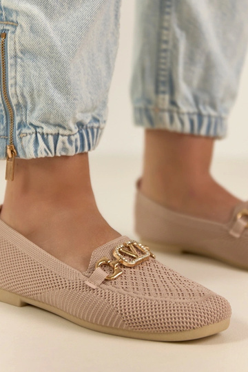 Mocassins de tecido rosa com detalhe dourado Bianca 2