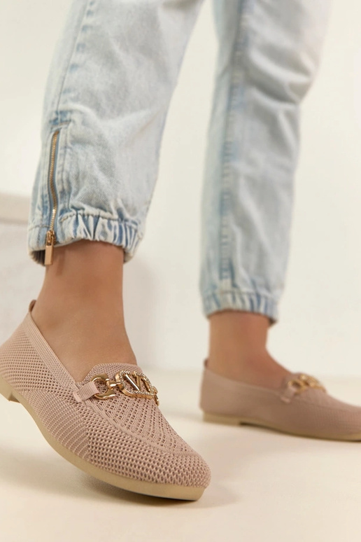 Mocassins de tecido rosa com detalhe...