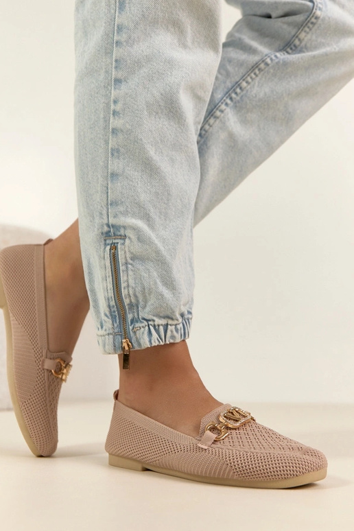 Mocassins de tecido rosa com detalhe...