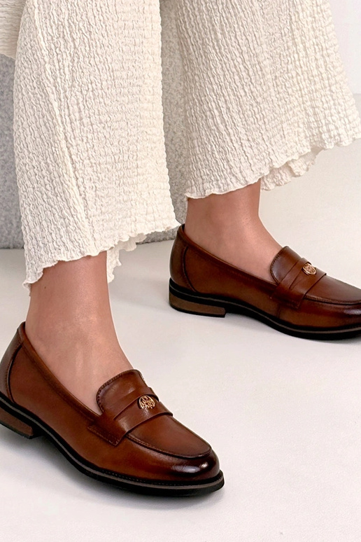 Mocassins marrons de couro com decoração Cambell