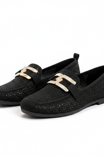 Mocassins pretos decorados com zircônias Penelope