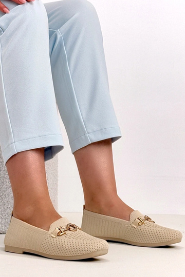 Mocassins de tecido na cor areia com adorno dourado Mathilde