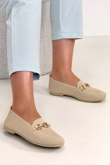 Mocassins de tecido na cor areia com adorno dourado Mathilde 2