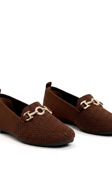 Mocassins de tecido marrons com adorno dourado Mathilde