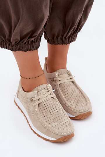 Sapatos femininos de camurça natural cor areia Amela