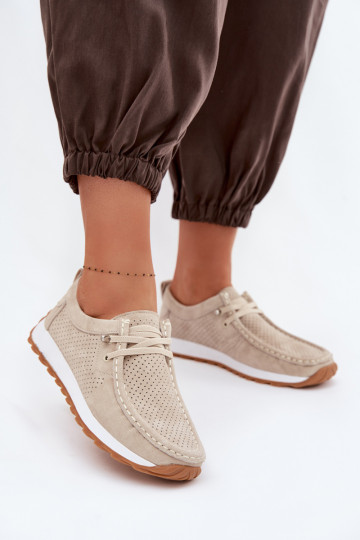 Sapatos femininos de camurça natural cor areia Amela 2
