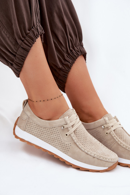 sapato FemininoHabilitadoturalnego de camurçau bege Amela