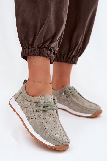 sapato FemininoHabilitadoturalnego de camurçau cor verde Amela 2