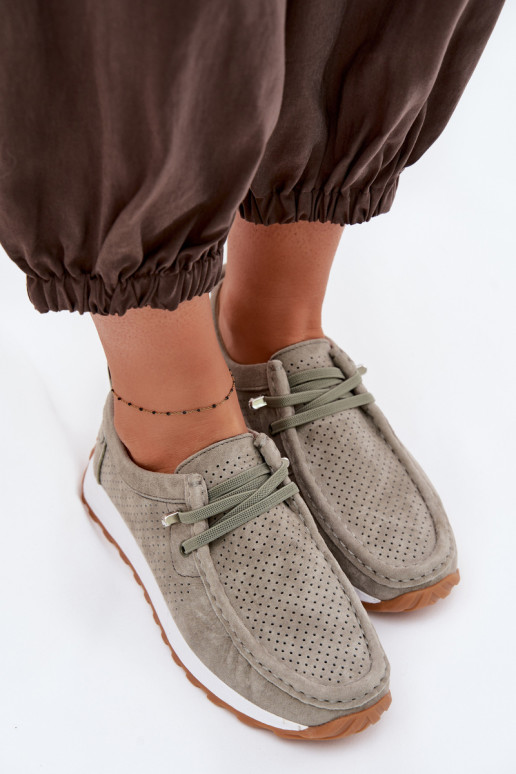 sapato FemininoHabilitadoturalnego de camurçau cor verde Amela