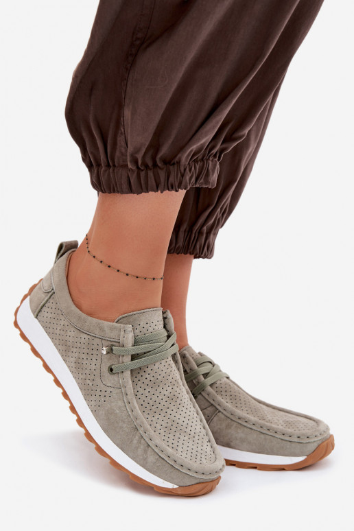 sapato FemininoHabilitadoturalnego de camurçau cor verde Amela