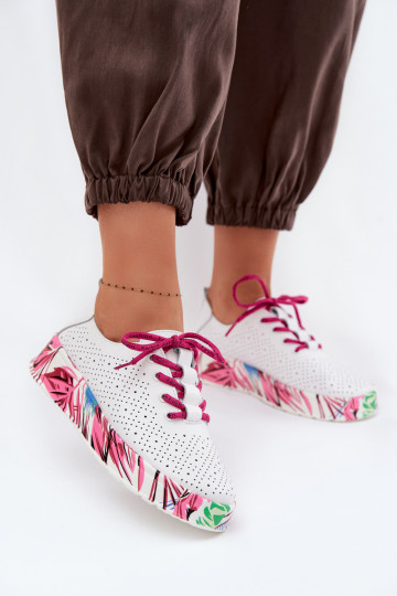 Sapatos femininos de couro com plataforma estampada cor rosa Femela 2