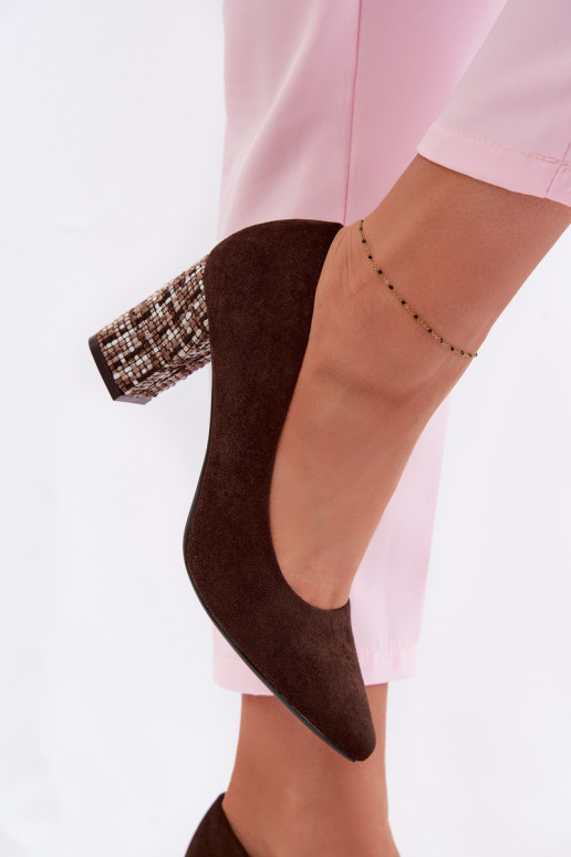 Sapatode camurça ecológicau com salto estiloso Sergio Leone PB414 CzekoladoParae