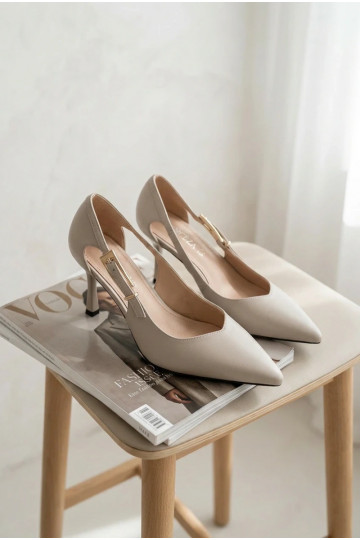 Sapatos de salto alto com recortes e fivelas Vinceza 62288 cor cinza