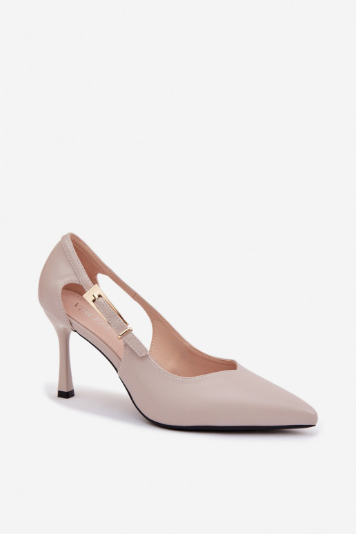 Sapatos de salto alto com recortes e fivelas Vinceza 62288 cor cinza