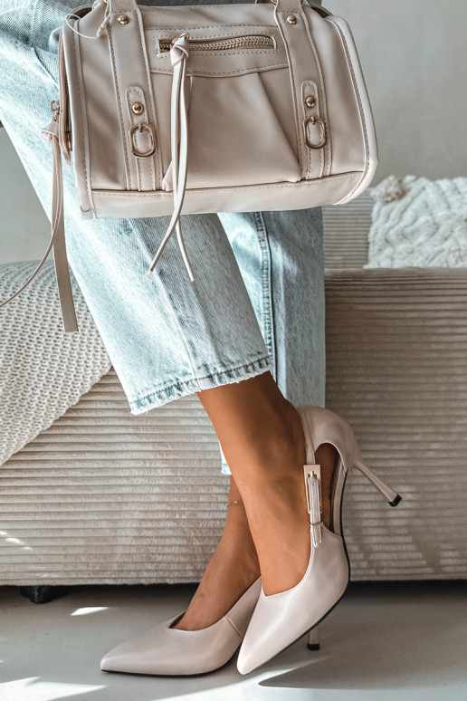 Sapatos de salto alto com recortes e fivelas Vinceza 62288 cor cinza