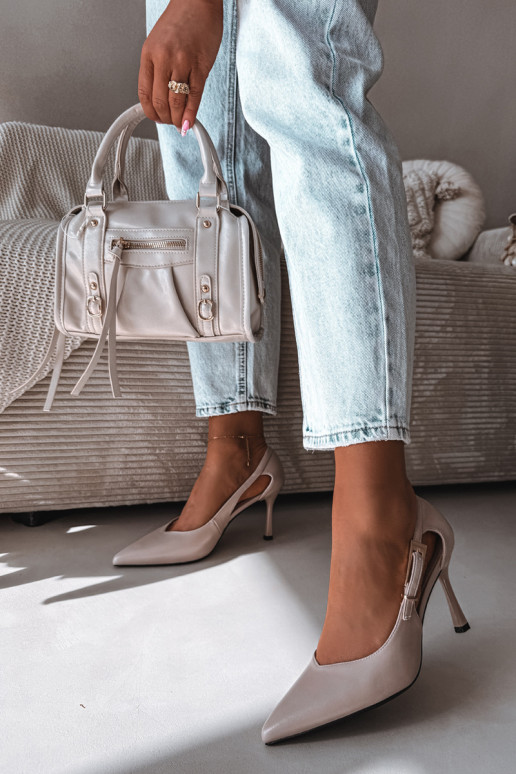 Sapatos de salto alto com recortes e fivelas Vinceza 62288 cor cinza