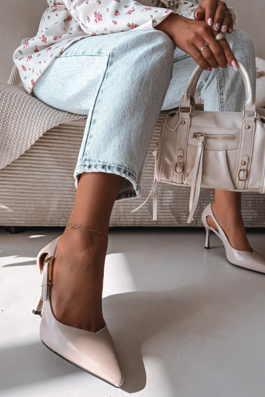 Sapatos de salto alto com recortes e fivelas Vinceza 62288 cor cinza