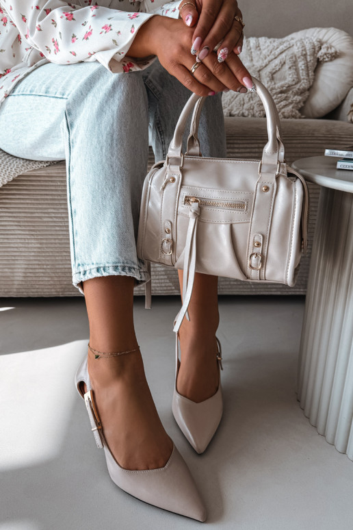 Sapatos de salto alto com recortes e fivelas Vinceza 62288 cor cinza