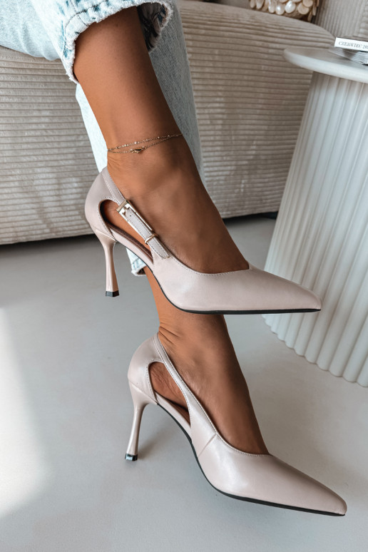 Sapatos de salto alto com recortes e fivelas Vinceza 62288 cor cinza