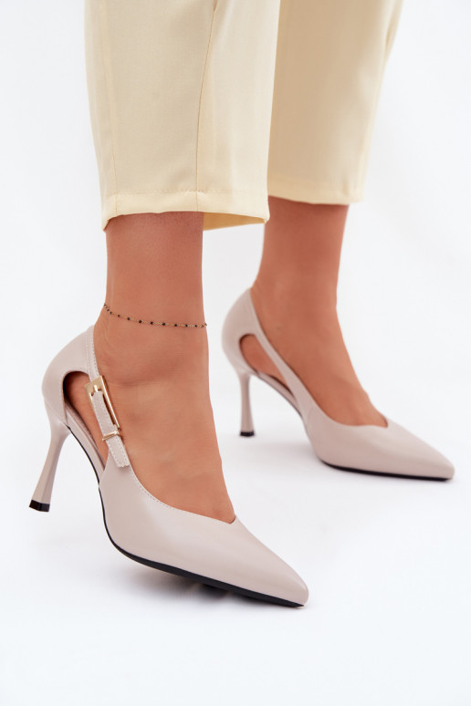 Sapatos de salto alto com recortes e fivelas Vinceza 62288 cor cinza