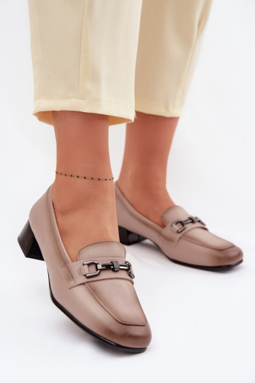 Botas de couro femininas com bloco e ornamentos Vinceza 39978 cor areia