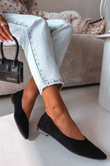 Bailarinas isóscelesde camurça ecológicau cor preta Lelisa