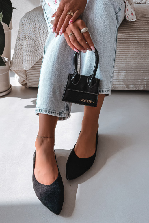 Bailarinas isóscelesde camurça ecológicau cor preta Lelisa