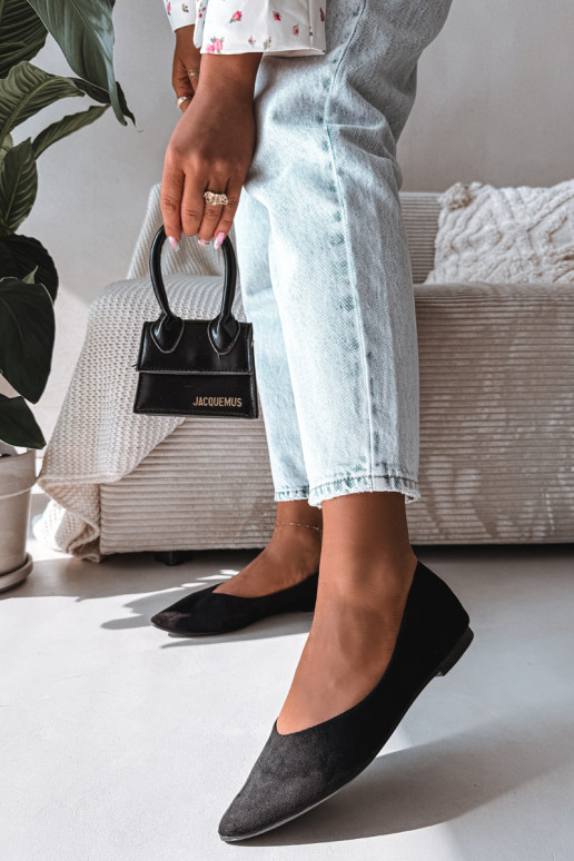 Bailarinas isóscelesde camurça ecológicau cor preta Lelisa