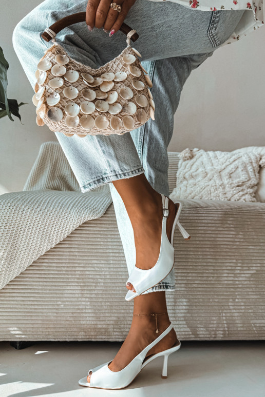 Sandálias femininas com salto fino cor branca Sevina