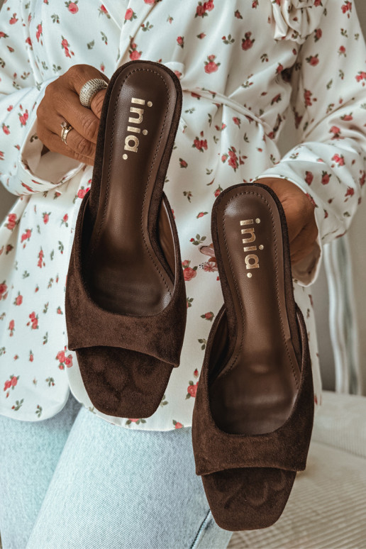 Chinelos femininos Habilitado Smukłym Obcasie CzekoladoParae Revina