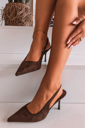 Sandálias femininas com salto finode camurça ecológicau CzekoladoParae Kevina 2