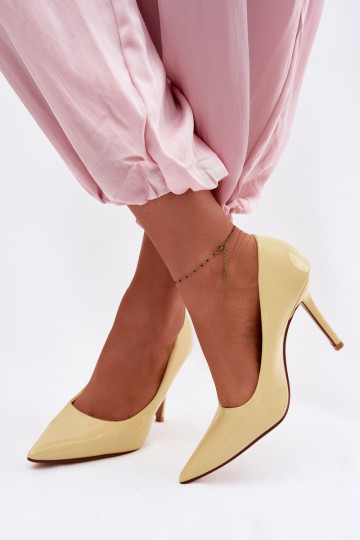 Sapatos de salto alto laqueados clássicos em couro sintético amarelo Odira 2