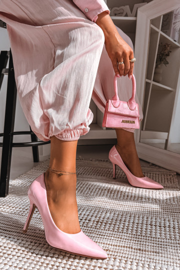 Sapatos de salto alto laqueados clássicos em couro sintético rosa Odira