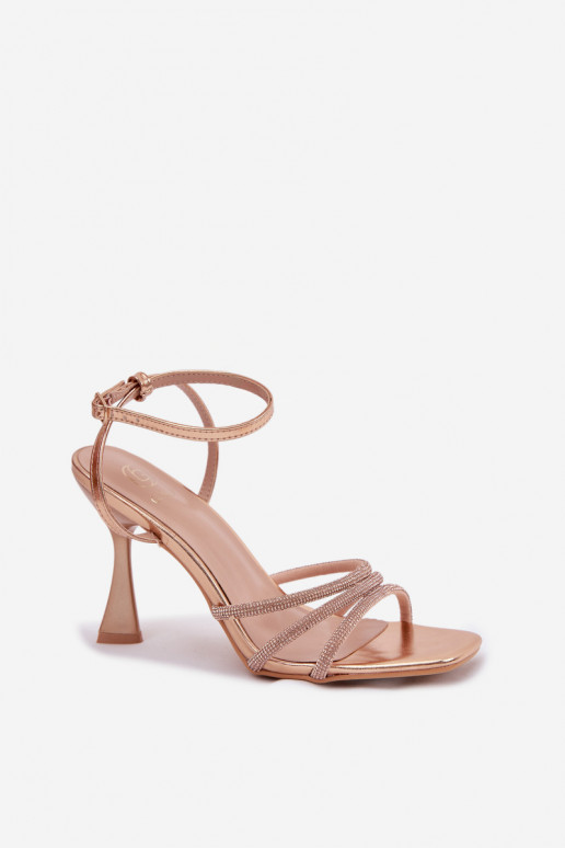 Sandálias femininas com salto Ze Zdobionymi Paskami Szampańskie Gedira