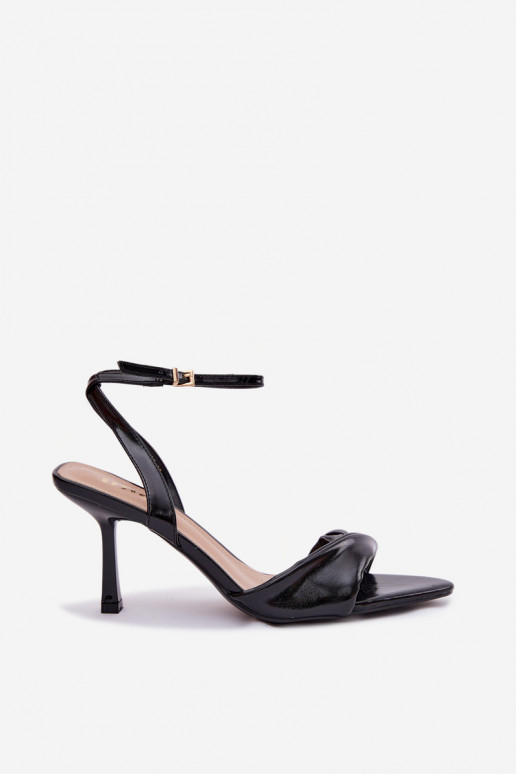 Sandálias femininas com salto fino de couro ecológico cor preta Sedira