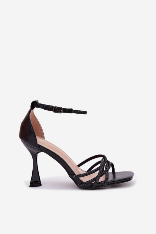 Sandálias femininas com salto com olhos brilhantes cor preta Redira