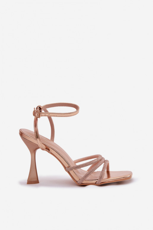 Sandálias femininas com salto Ze Zdobionymi Paskami Szampańskie Gedira