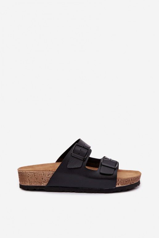 Chinelos femininos com fivelas Inblu NM000039 cor preta