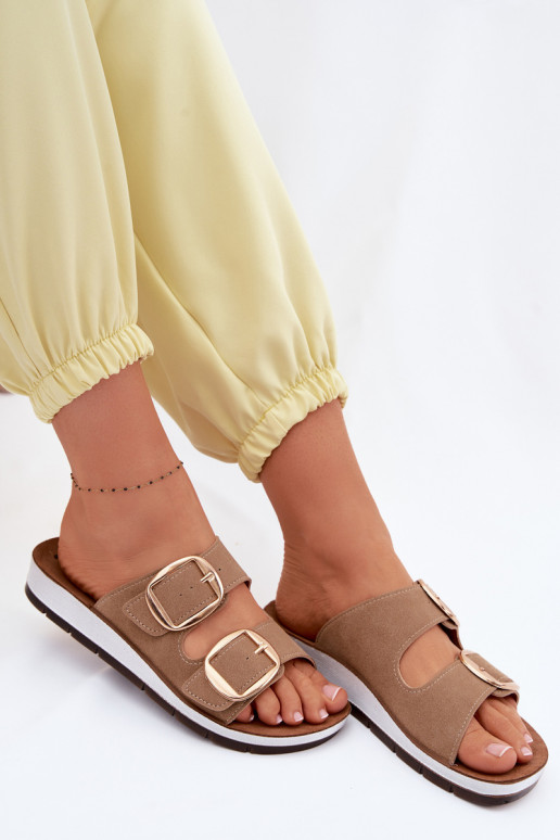 Chinelos femininos Ze cor douradami com fivelasmi Inblu CP000061 cor marrom