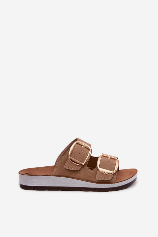 Chinelos femininos Ze cor douradami com fivelasmi Inblu CP000061 cor marrom