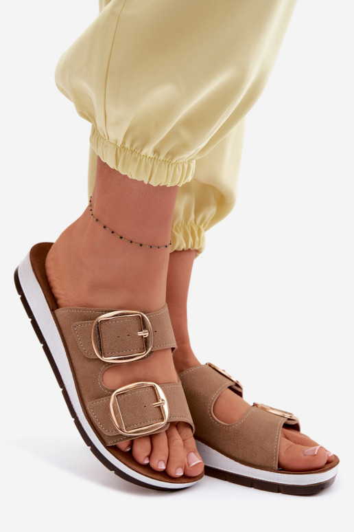 Chinelos femininos Ze cor douradami com fivelasmi Inblu CP000061 cor marrom