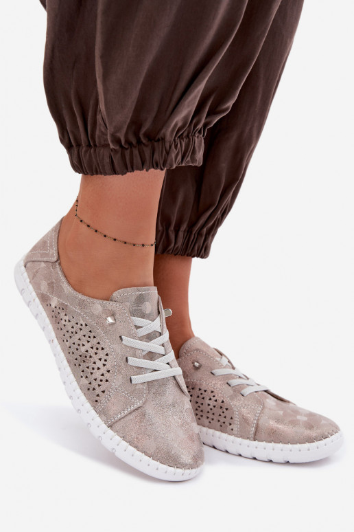 com elementos abertos sapato FemininoHabilitadoturalnego de camurçau bege-cor dourada Feliva