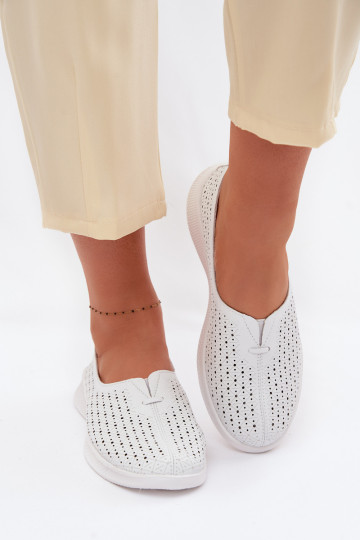 Sapatos femininos de couro perfurados Eliva cor branca