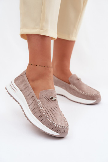 Mocassins femininos de camurça Demela cor areia 2