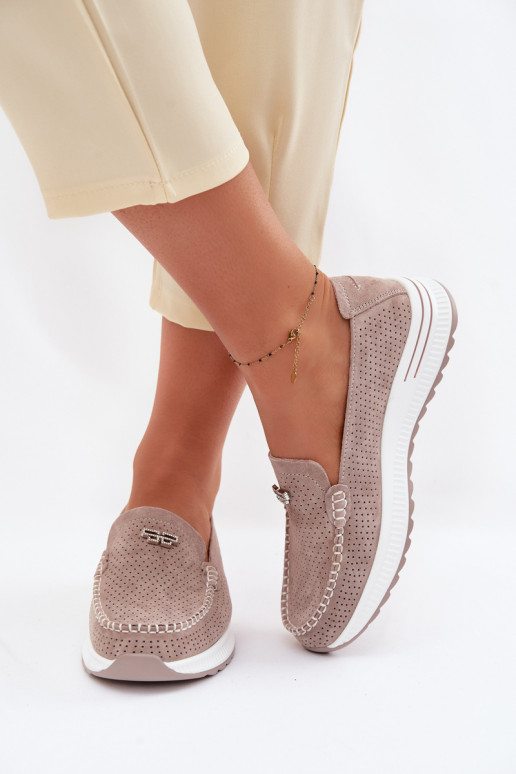 mocassins femininosHabilitadoturalnego de camurçau bege Demela